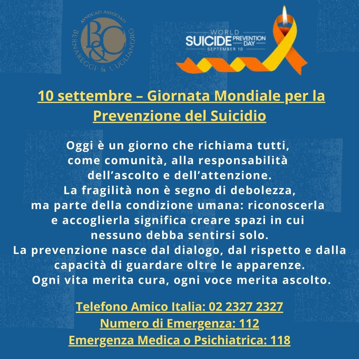 Giornata mondiale prevenzione suicidio